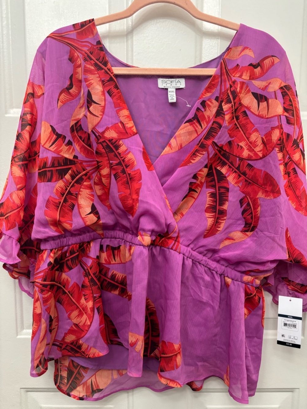 sofia by sofia vergara Purple Red-Orange Tropical Blouse